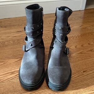 Vince Camuto Gray Suede Ankle Boots with Studded Straps
